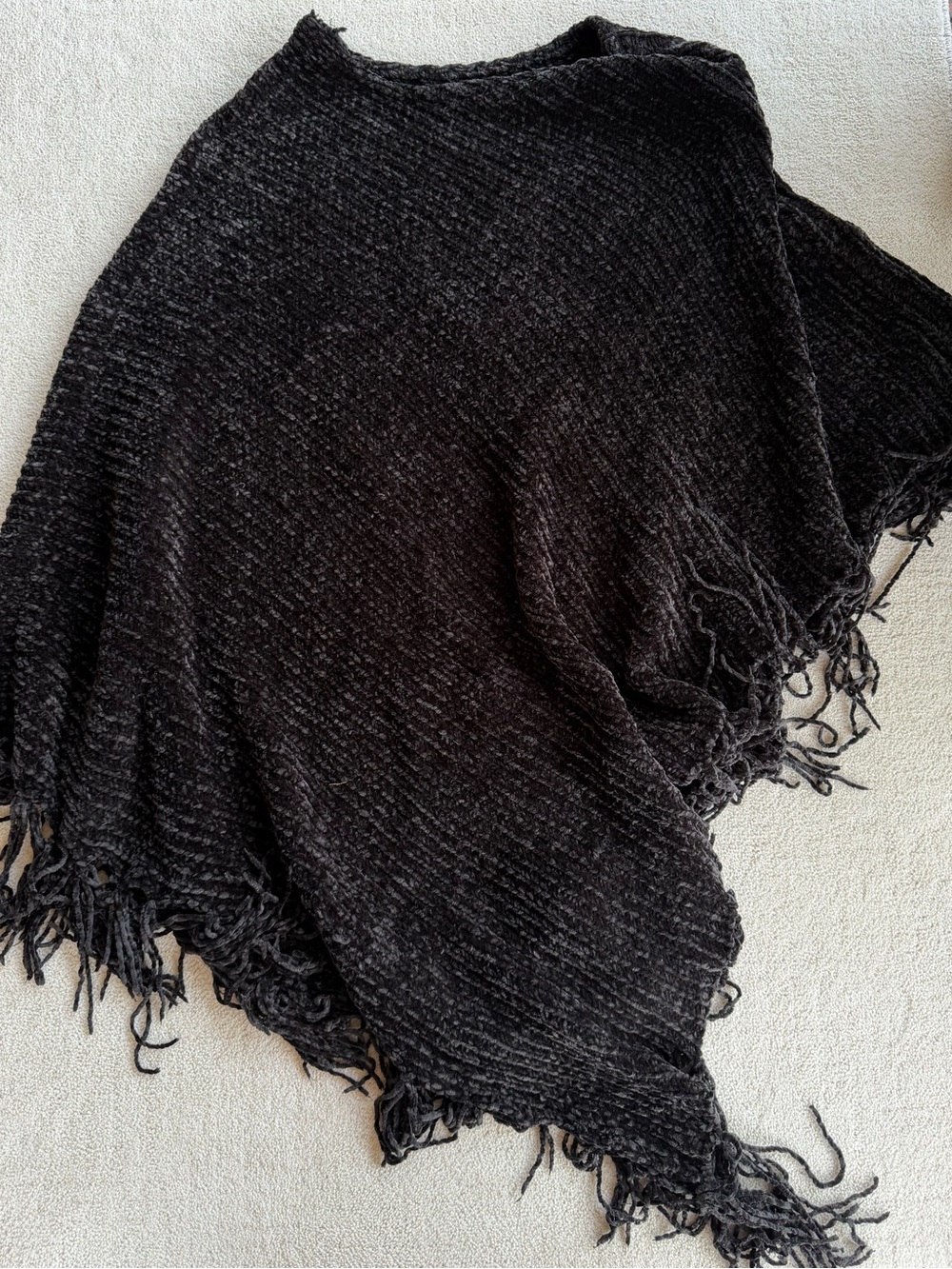 Black Fringe Poncho Sweater - Women's Cozy Layer